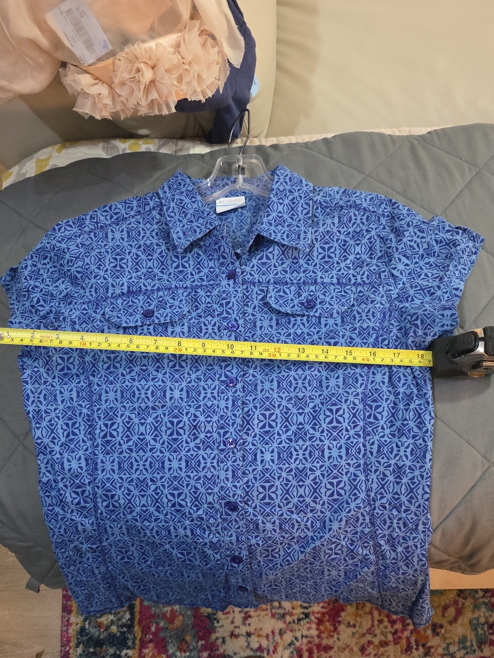 Columbia Small Womens Blue Patterned Short-Sleeve Button-Up Shirt Cotton Outdoor - Picture 8 of 13